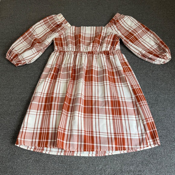 Monteau Los Angeles Dresses & Skirts - Monteau Los Angeles Plaid Babydoll Mini Dress Rust Orange Square Neck Small